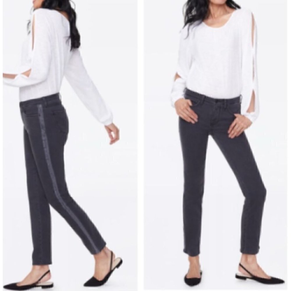 NWT NYDJ Size 0 SHERI SLIM SIDE STRIPE BLACK SS JEANS MSRP $129
